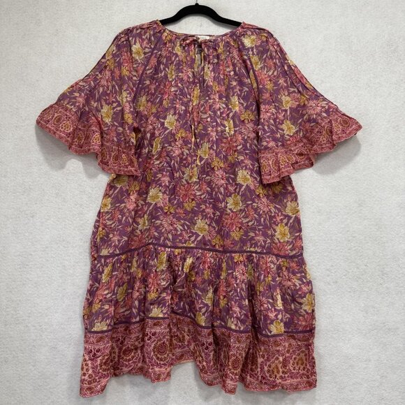 Sundance Dress Womens Medium Purple Floral Boho Tiered Flutter Sleeve Lined - Picture 1 of 8